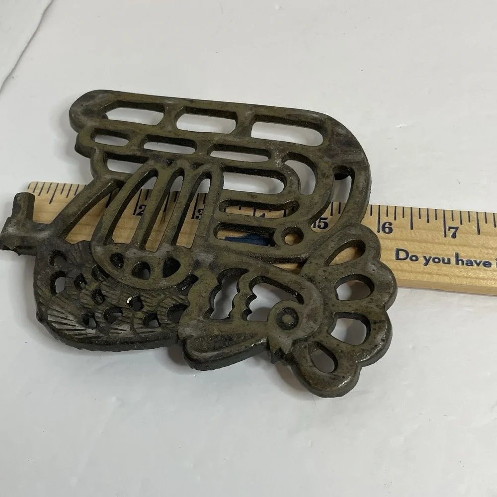 Vintage Brass Rooster Trivet Made In Japan